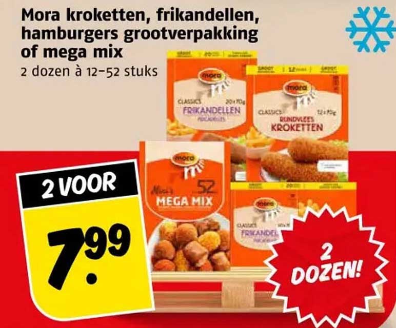 Mora kroketten, frikandellen, hamburgers grootverpakking of mega mix
