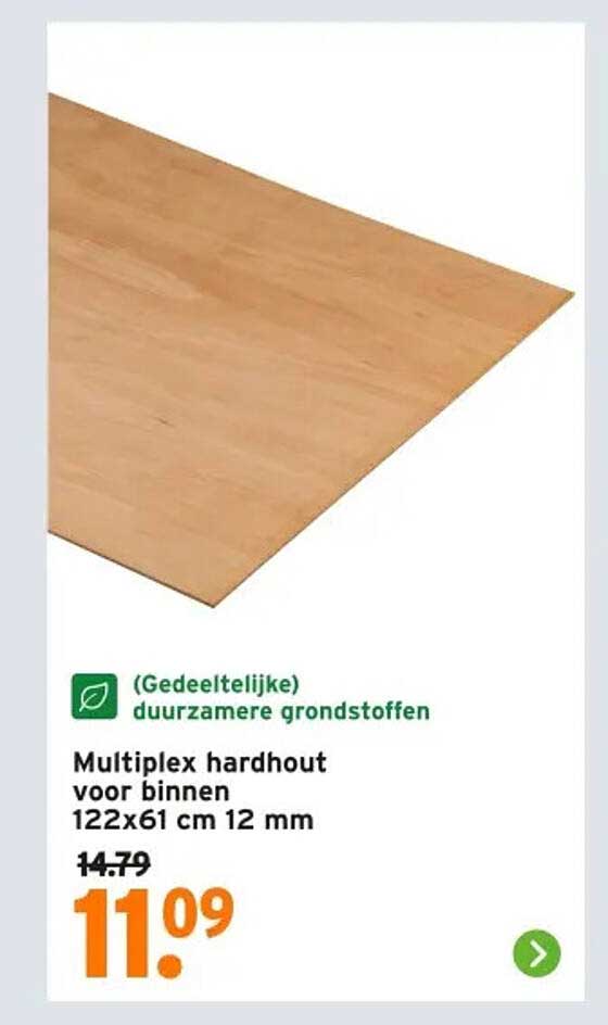 Multiplex hardhout voor binnen 122x61 cm 12 mm