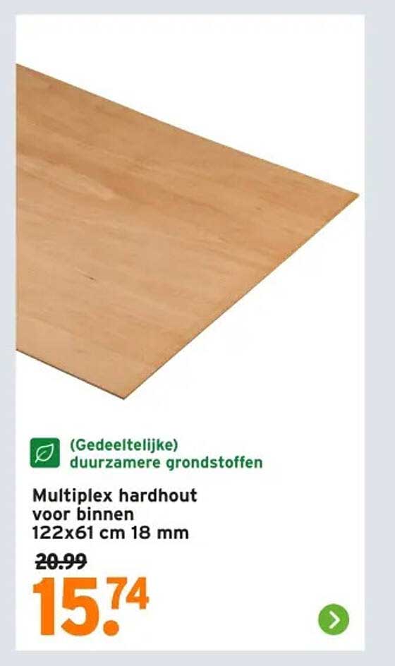 Multiplex hardhout voor binnen 122x61 cm 18 mm