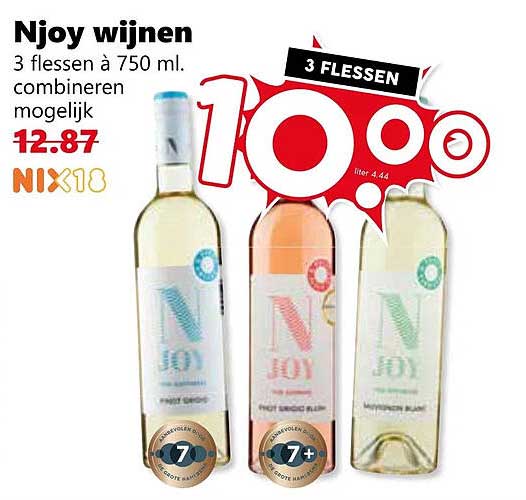 Njoy wijnen 3 flessen à 750 ml. combineren mogelijk