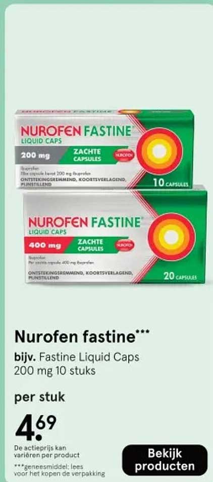 Nurofen fastine*** bijv. Fastine Liquid Caps 200 mg 10 stuks