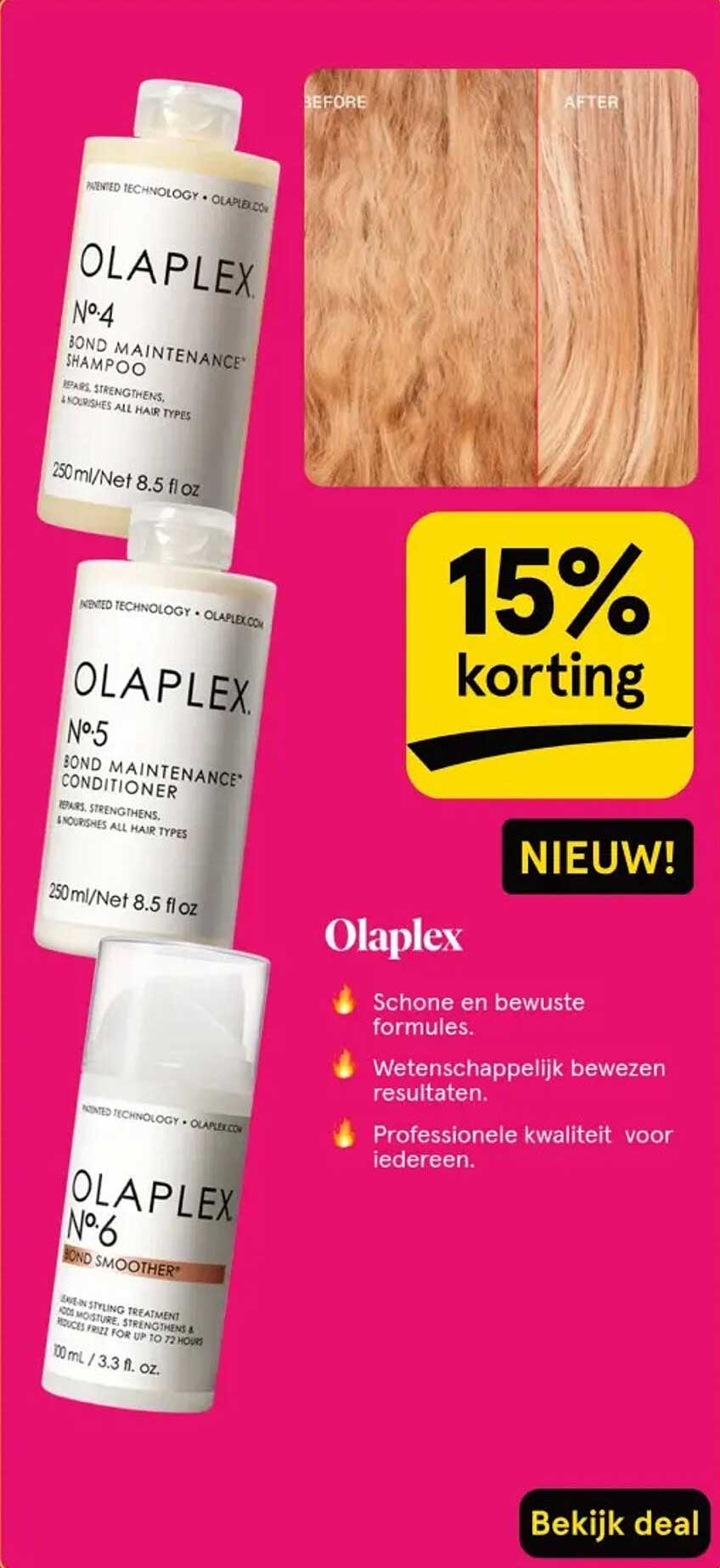 Olaplex No.4 Bond Maintenance Shampoo, No.5 Bond Maintenance Conditioner en No.6 Bond Smoother - 15% korting
