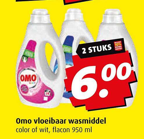 Omo vloeibaar wasmiddel color of wit, flacon 950 ml