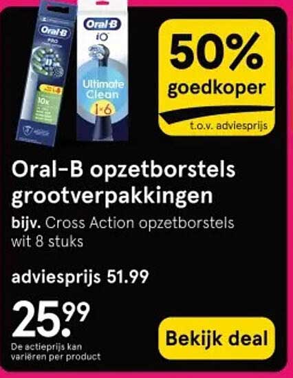 Oral-B opzetborstels grootverpakkingen bijv. Cross Action opzetborstels wit 8 stuks