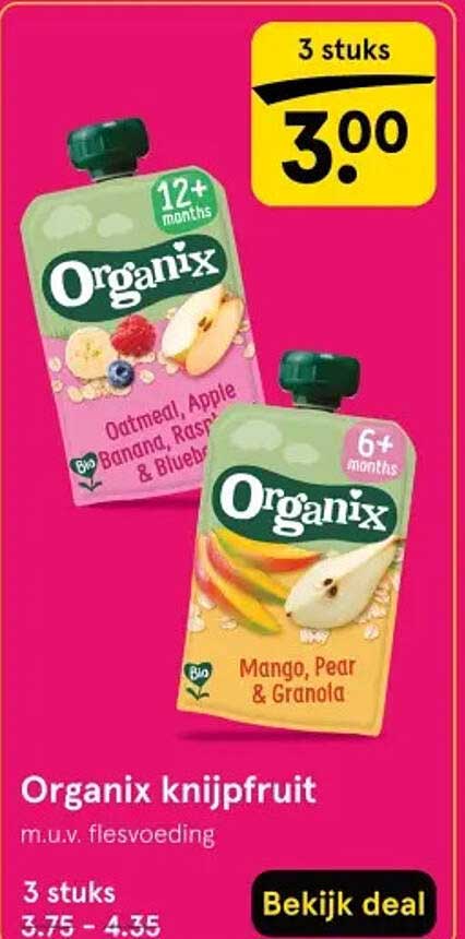 Organix knijpfruit m.u.v. flesvoeding 3 stuks