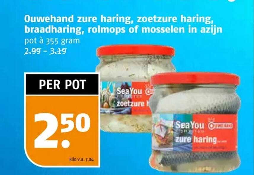 Ouwehand zure haring, zoetzure haring, braadharing, rolmops of mosselen in azijn