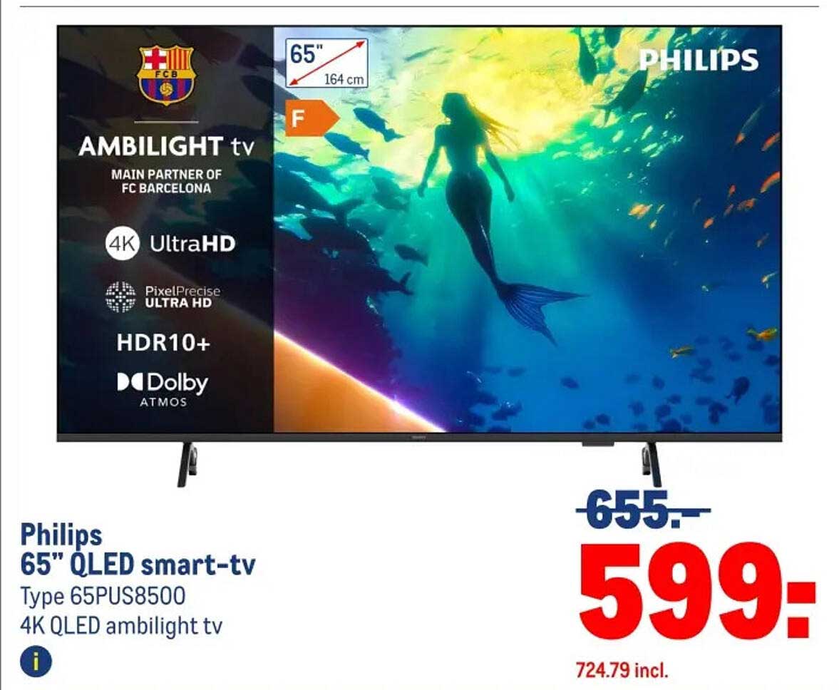 Philips 65" QLED smart-tv Type 65PUS8500 4K QLED ambilight tv