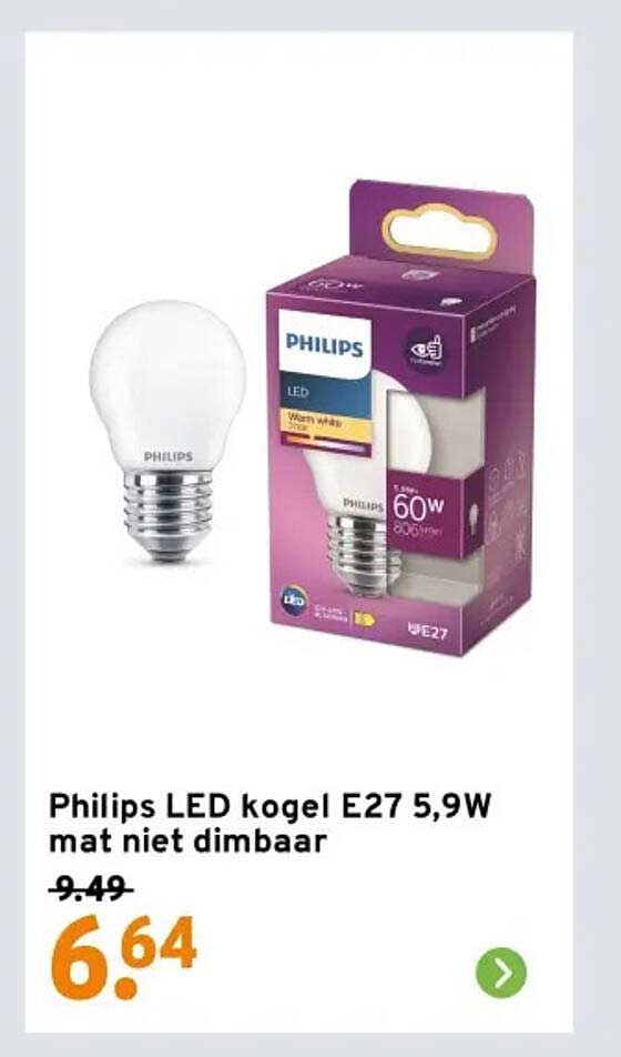 Philips LED kogel E27 5,9W mat niet dimbaar