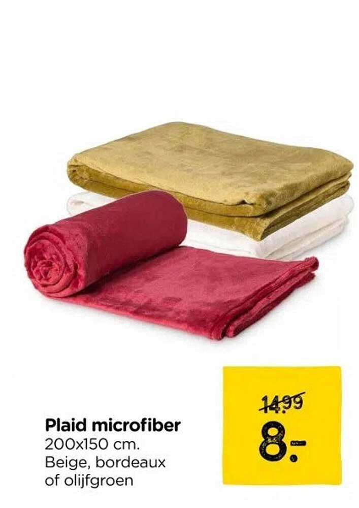 Plaid microfiber 200x150 cm. Beige, bordeaux of olijfgroen