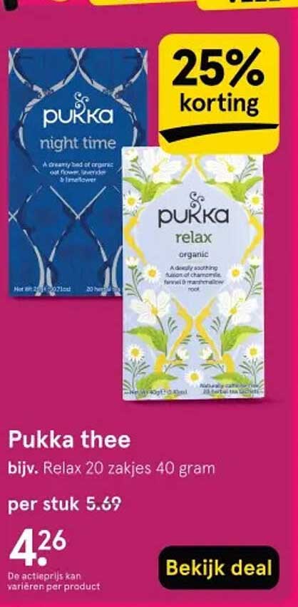 Pukka thee bijv. Relax 20 zakjes 40 gram