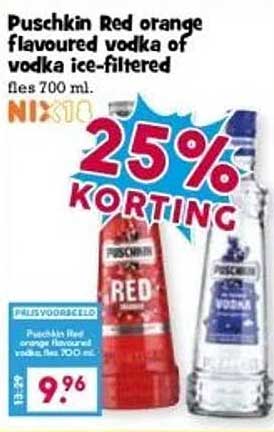 Puschkin Red orange flavoured vodka of vodka ice-filtered fles 700 ml.