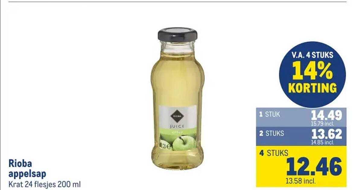 Rioba appelsap Krat 24 flesjes 200 ml