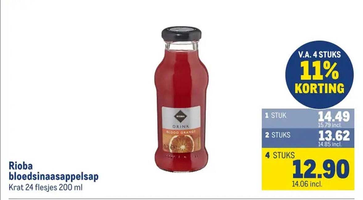 Rioba bloedsinaasappelsap Krat 24 flesjes 200 ml