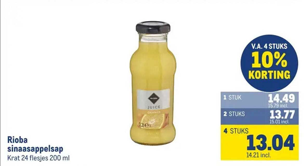 Rioba sinaasappelsap Krat 24 flesjes 200 ml
