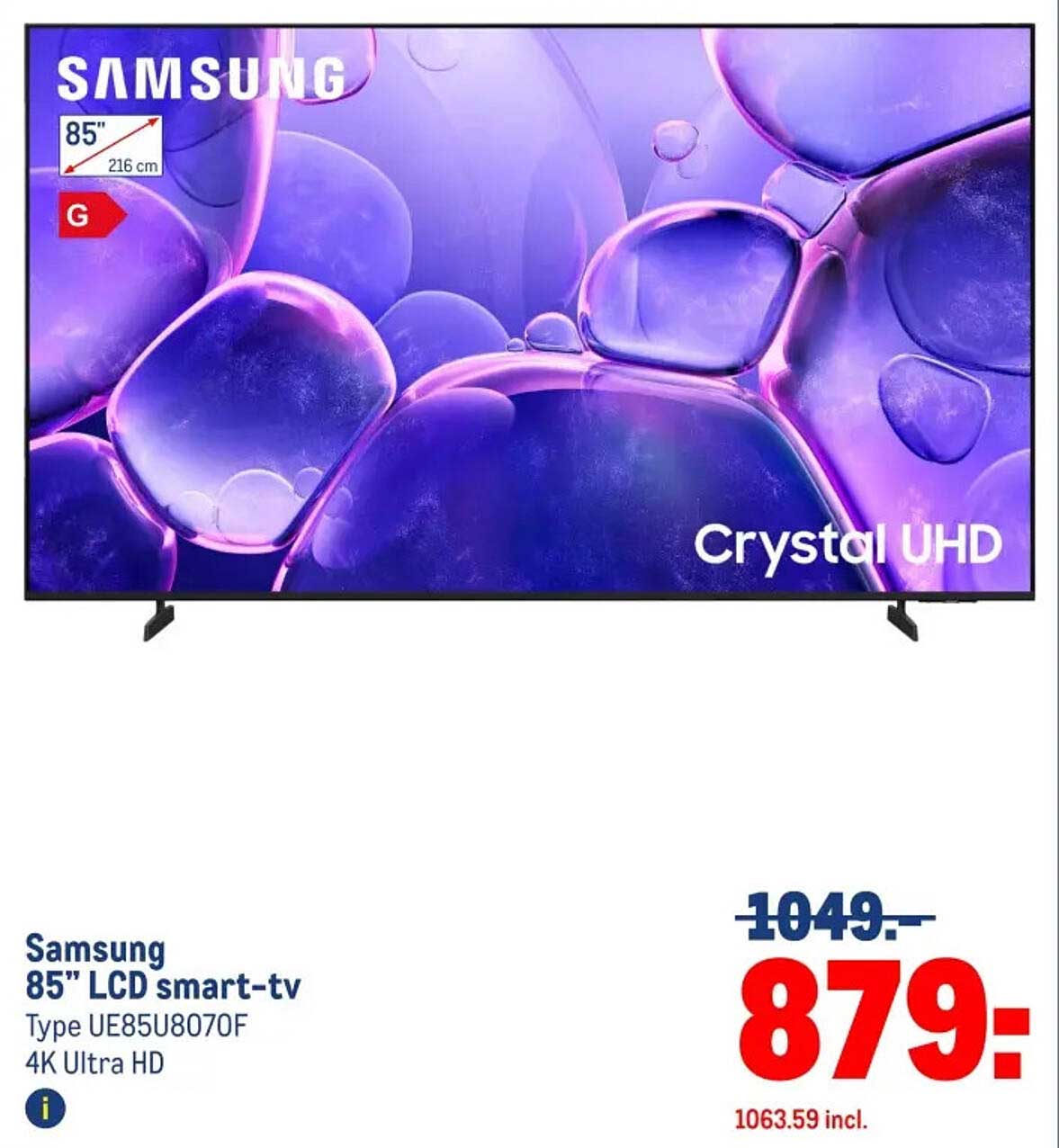 Samsung 85" LCD smart-tv Type UE85U8070F 4K Ultra HD