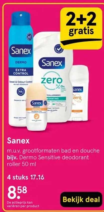 Sanex m.u.v. grootformaten bad en douche bijv. Dermo Sensitive deodorant roller 50 ml