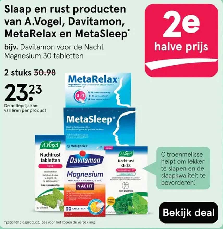 Slaap en rust producten van A.Vogel, Davitamon, MetaRelax en MetaSleep