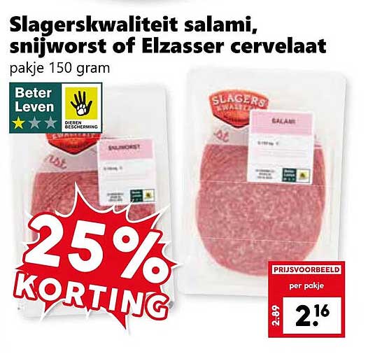 Slagerskwaliteit salami, snijworst of Elzasser cervelat