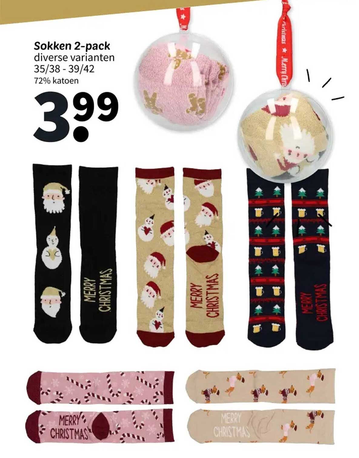 Sokken 2-pack diverse varianten 35/38 - 39/42 72% katoen