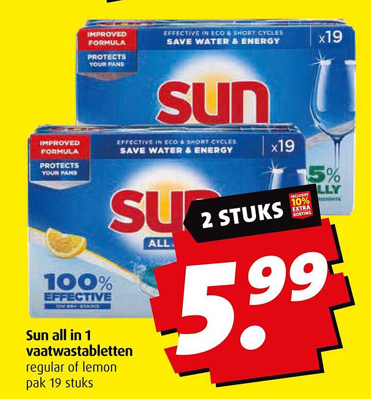 Sun all in 1 vaatwastabletten regular of lemon pak 19 stuks