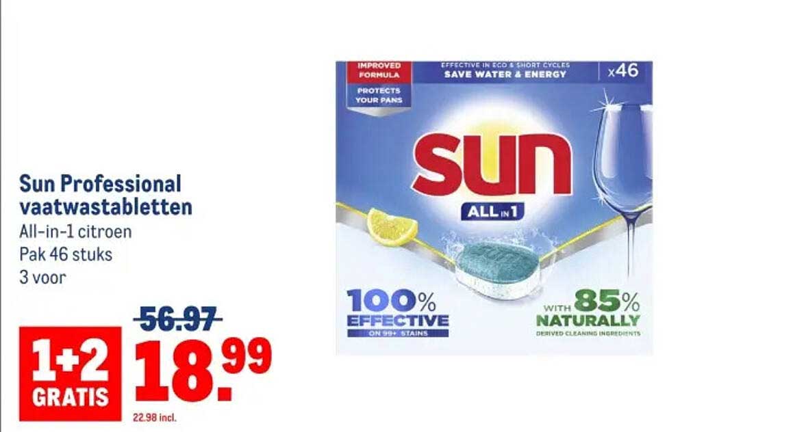Sun Professional vaatwastabletten All-in-1 citroen Pak 46 stuks