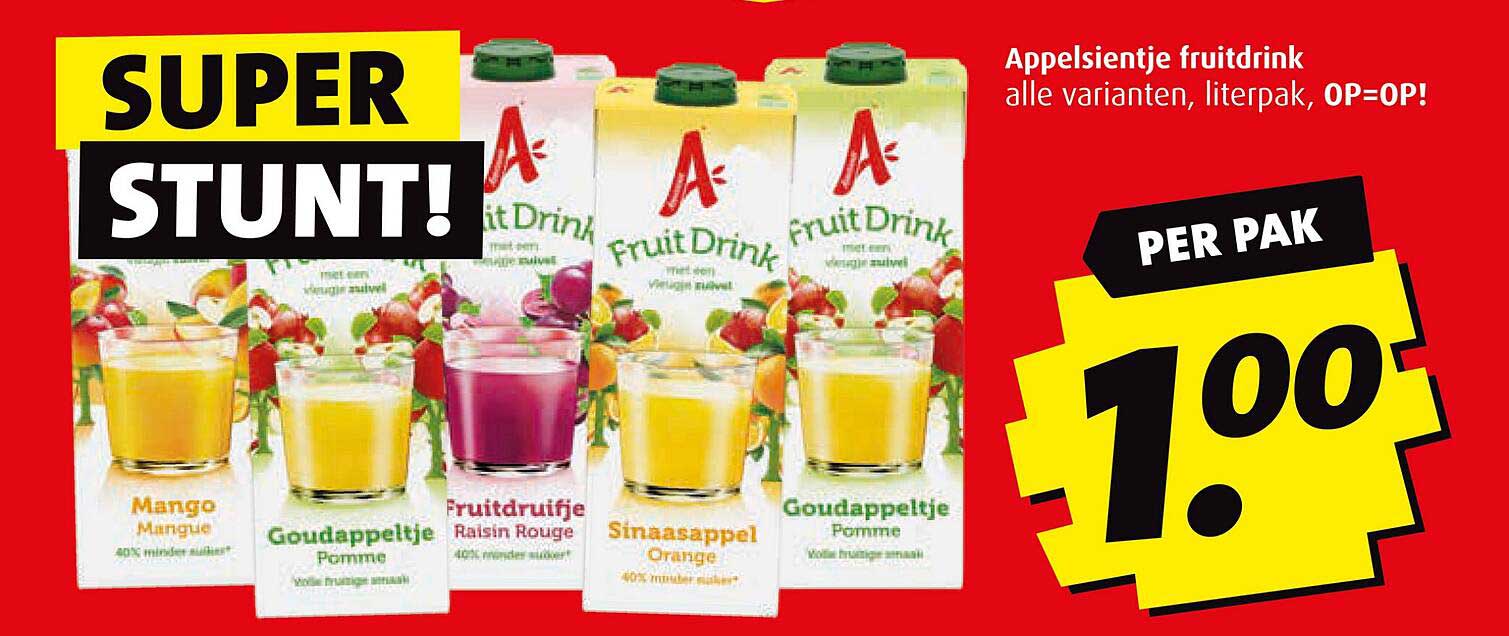 SUPER STUNT! Appelsientje fruitdrink alle varianten, literpak, OP=OP!