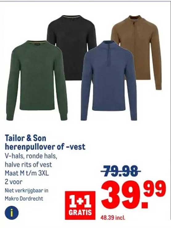 Tailor & Son herenpullover of -vest