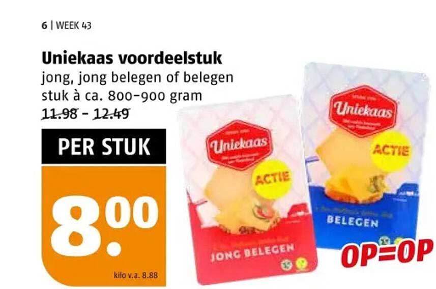 Uniekaas voordeeltstuk jong, jong belegen of belegen stuk à ca. 800-900 gram