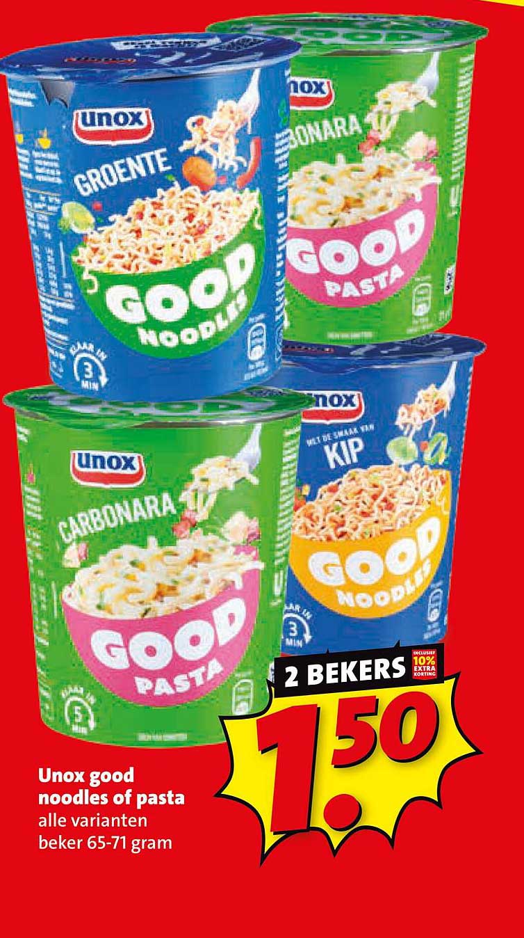 Unox good noodles of pasta alle varianten beker 65-71 gram