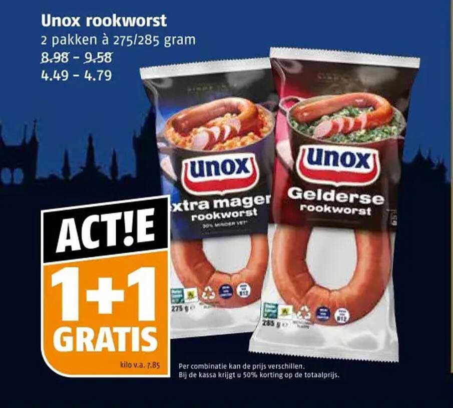 Unox rookworst 2 pakken à 275/285 gram