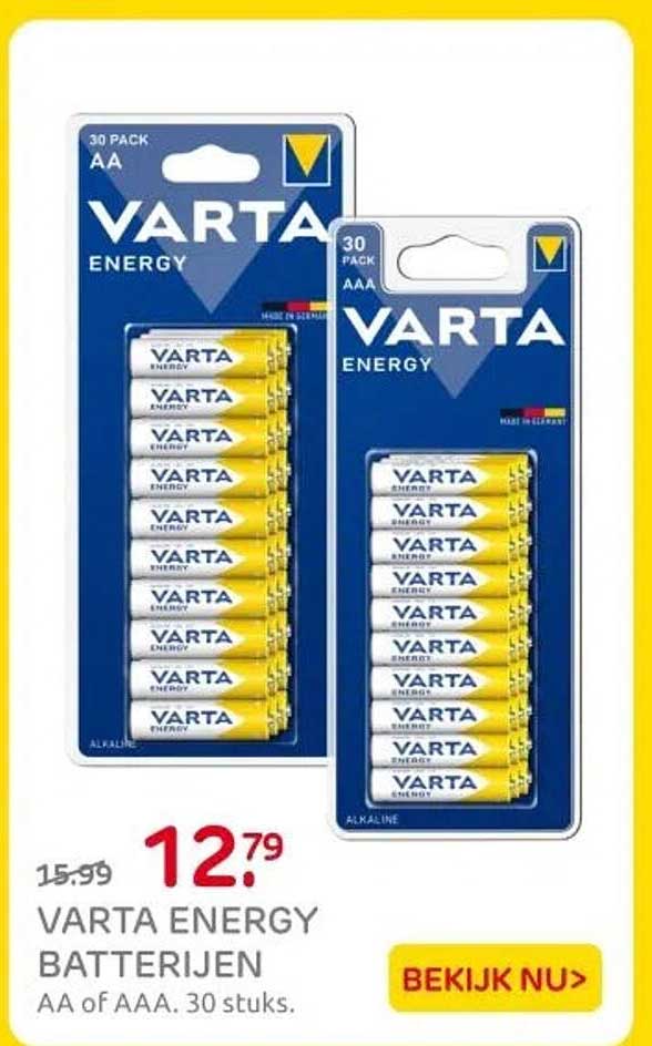 VARTA ENERGY BATTERIJEN AA of AAA. 30 stuks.