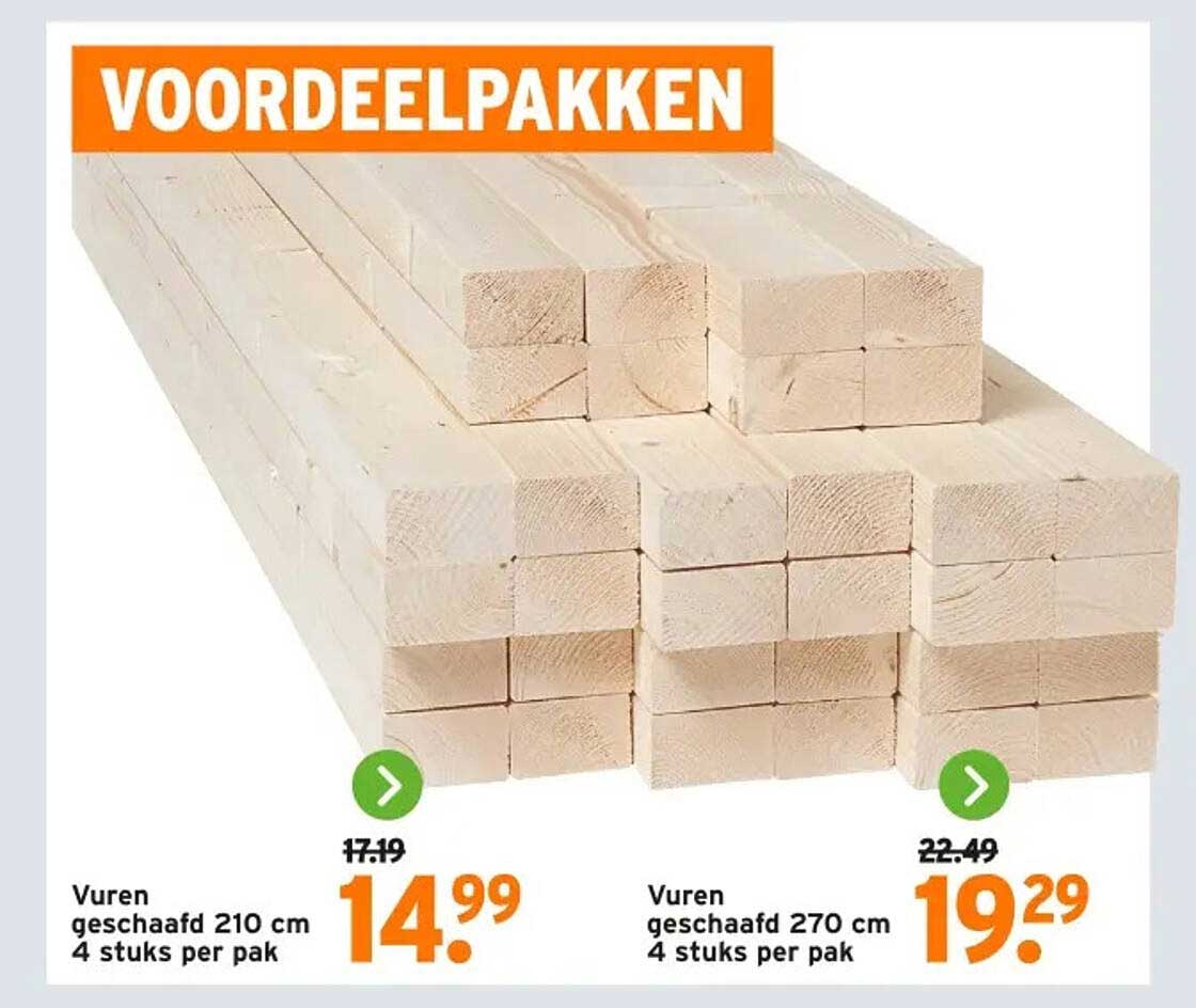 Voordeelpakketten Vuren geschaafd 210 cm 4 stuks per pak