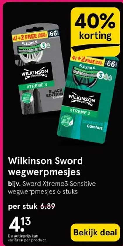 Wilkinson Sword wegwerpmesjes bijv. Sword Xtreme3 Sensitive wegwerpmesjes 6 stuks