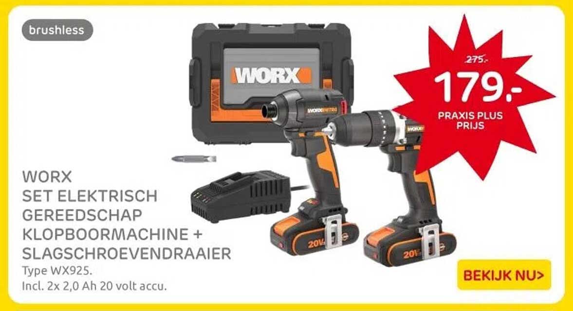 WORX SET ELECTRISCH GEREEDSCHAP KLOPBOORMACHINE + SLAGSCHROEVENDRAAIER