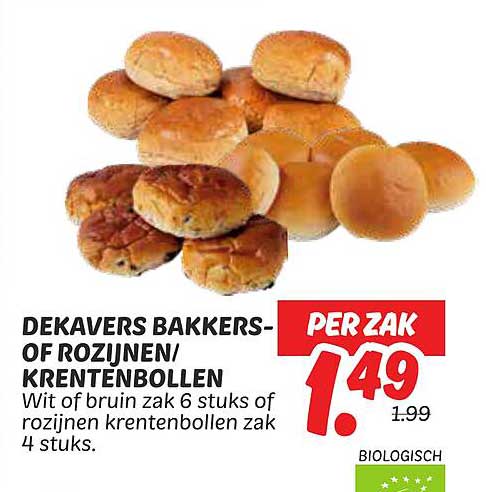 DEKAVERS BAKKERS- OF ROZIJNEN/ KRENTENBOLLEN 6 STUKS