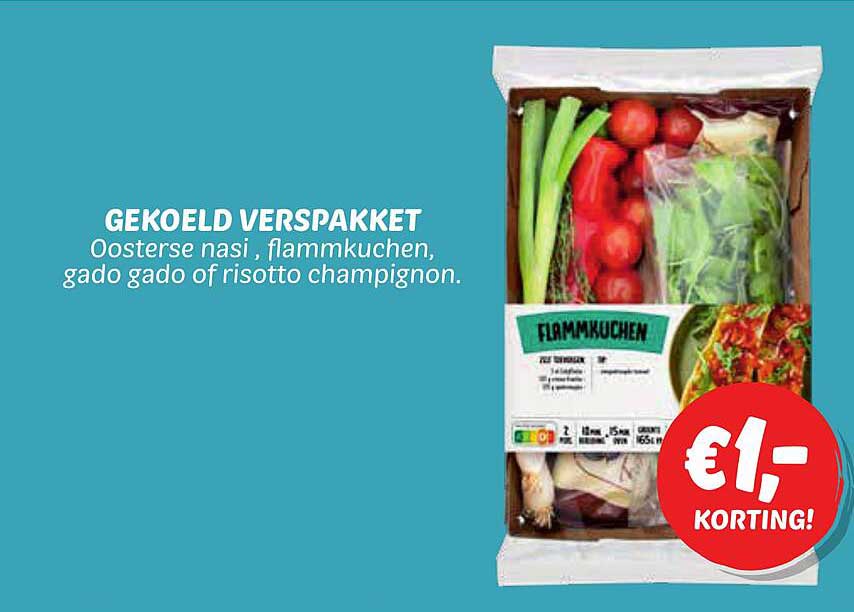 GEKOELD VERSPAKKET Oosterese nasi, flammkuchen, gado gado of risotto champignon.