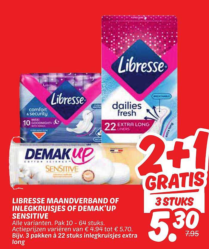 LIBRESSE MAANDVERBAND OF INLEGKRUISJES OF DEMAK’UP SENSITIVE