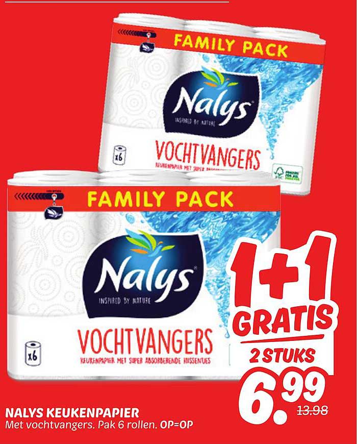 NALYS KEUKENPAPIER MET VOCHTVANGERS, PAK 6 ROLLEN. OP=OP.
