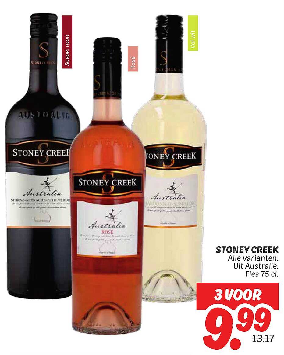 STONEY CREEK Alle varianten. Uit Australië. Fles 75 cl.