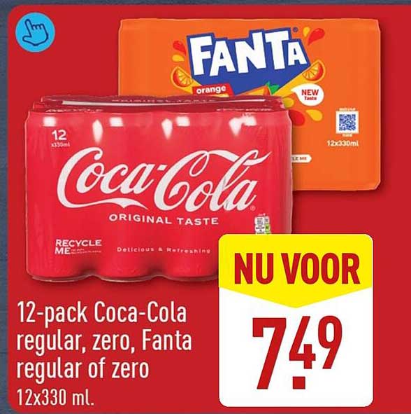 12-pack Coca-Cola regular, zero, Fanta regular of zero 12x330 ml