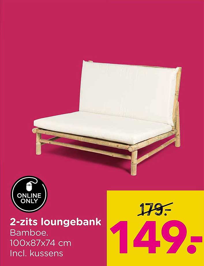 2-zits loungebank Bamboe. 100x87x74 cm Incl. kussens