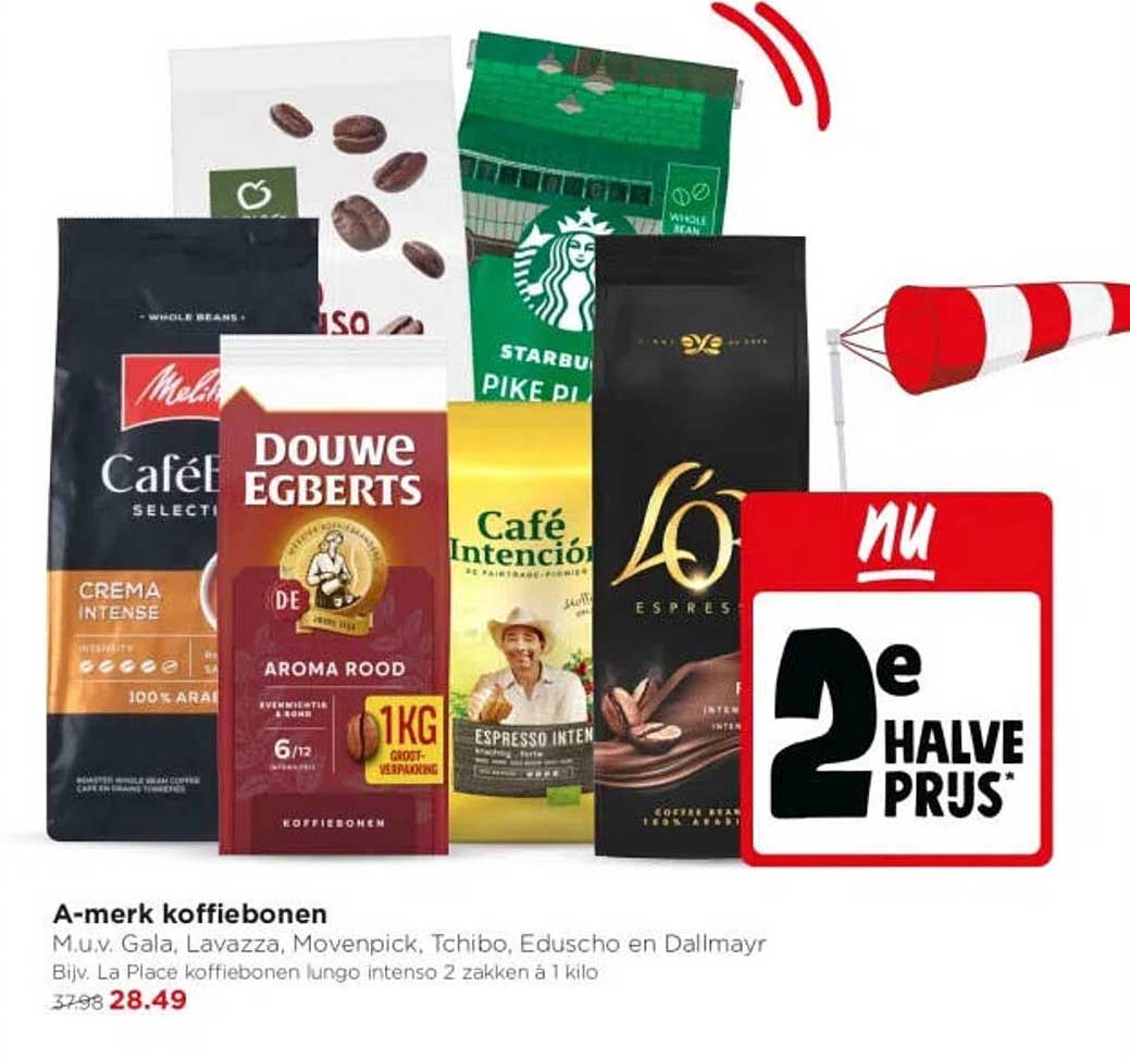 A-merk koffiebonen 2e halve prijs