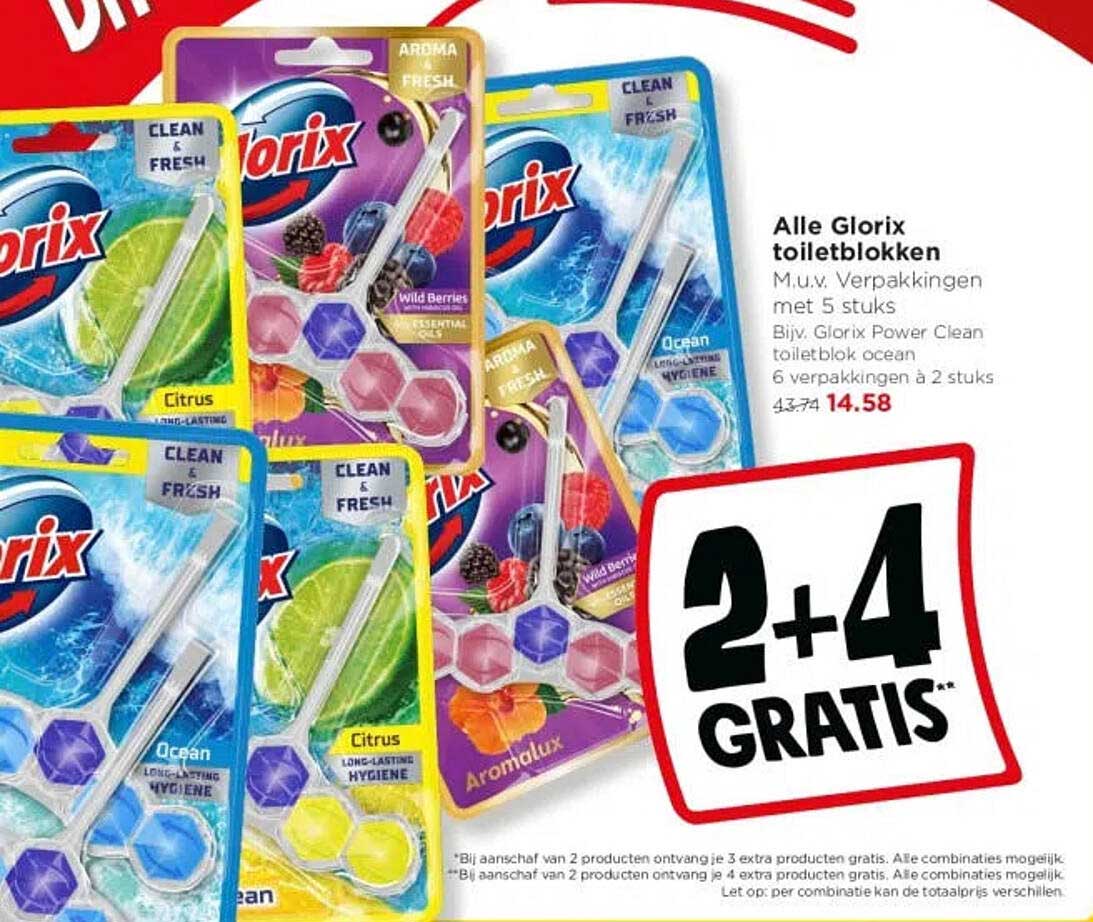 Alle Glorix toiletblokken 2+4 gratis