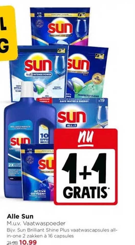 Alle Sun M.u.v. Vaatwascpoeder Bijv. Sun Brilliant Shine Plus vaatwascapsules all-in-one 2 zakken à 16 capsules 1+1 gratis