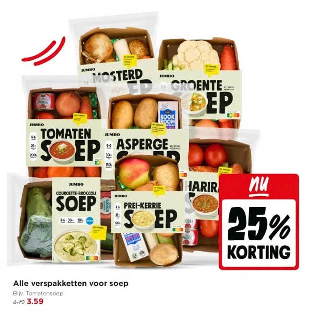 Alle verspakketten voor soep 25% korting