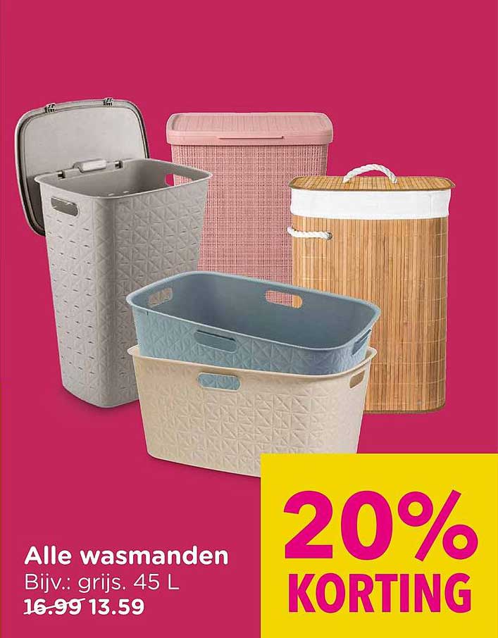 Alle wasmanden Bijv.: grijs. 45 L 20% KORTING
