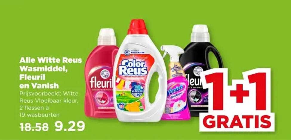 Alle Witte Reus Wasmiddel, Fleuril en Vanish 1+1 GRATIS