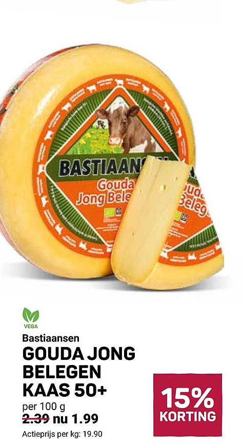 Bastiaansen GOUDA JONG BELEGEN KAAS 50+ 15% KORTING