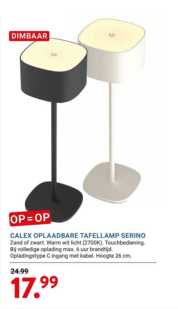 CALEX OPLAADBARE TAFELLAMP SERINO