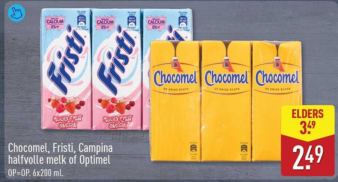 Chocomel, Fristi, Campina halfvolle melk of Optimel